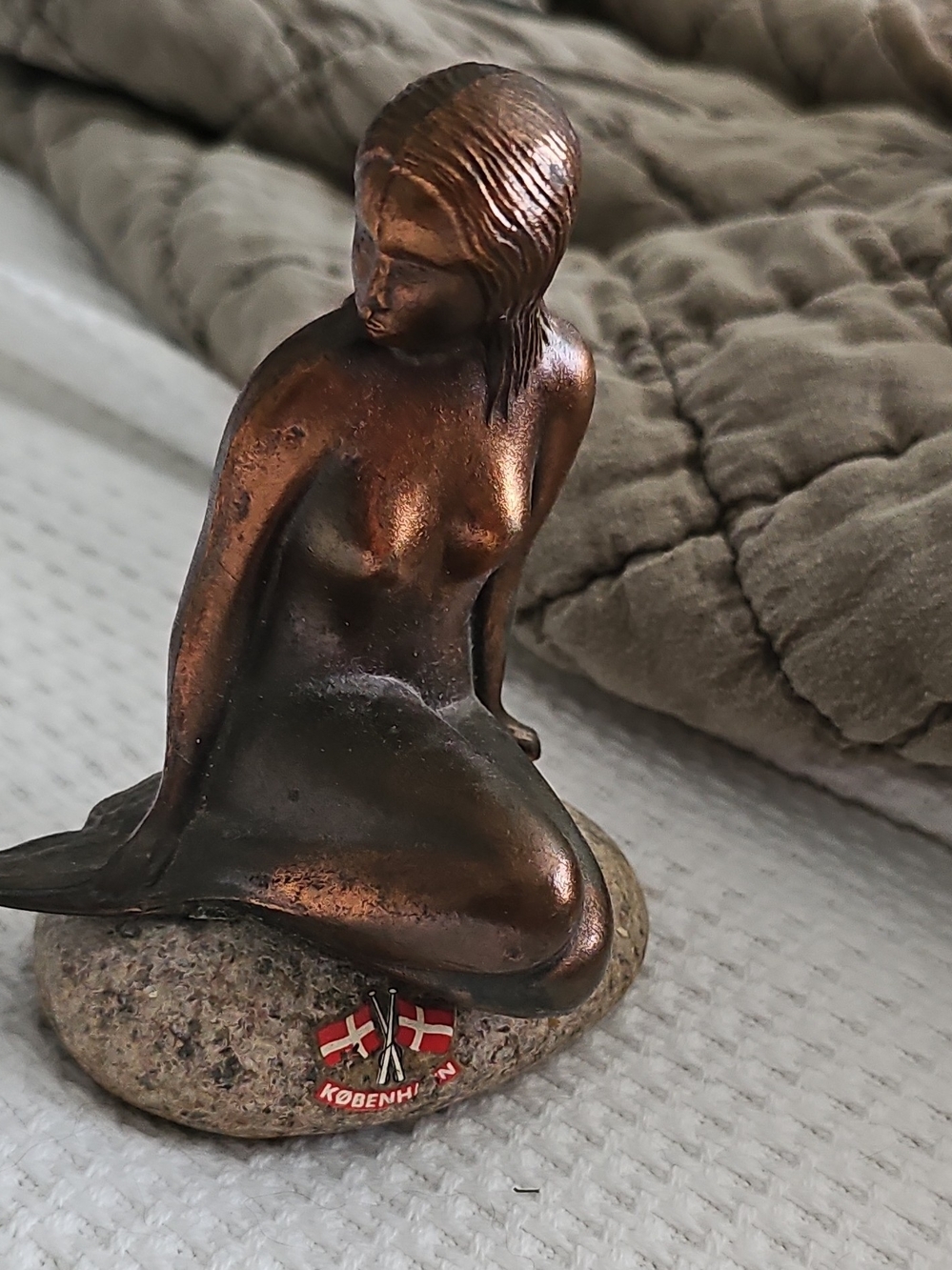 Bronze-Patina Mermaid Figurine in Copper-Bronze